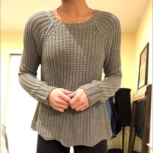 Scalloped bottom grey knit sweater